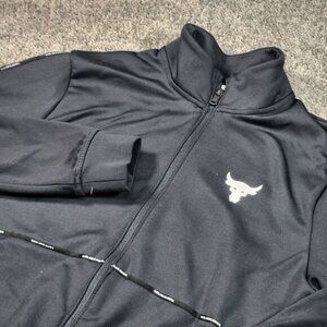 Under Armour Jacket Mens Small Project Rock Track Black Bull Gym Active Full Zip